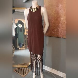 Zara 100% Cotton Fringed Maxi Dress